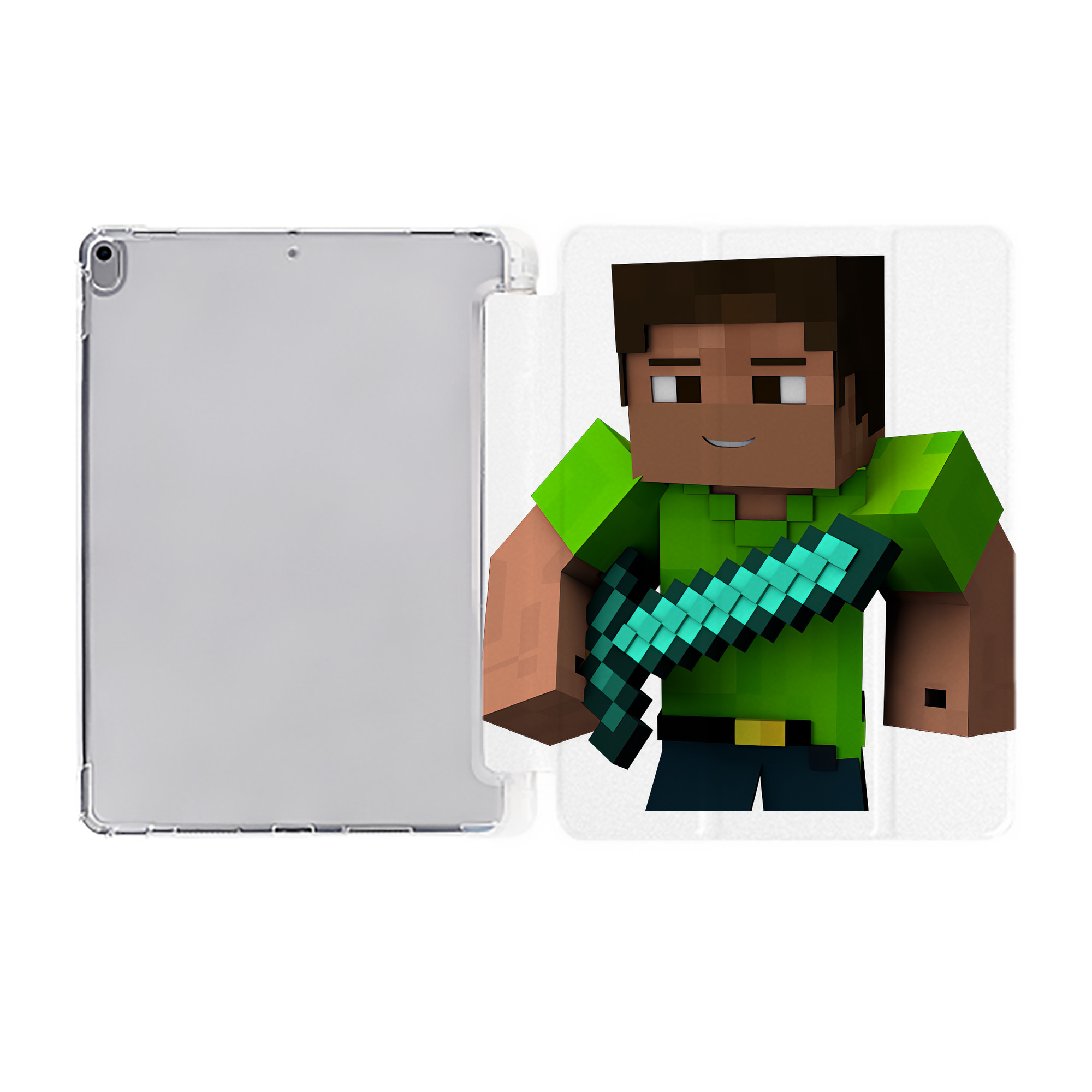 （画像用） マインクラフト ブロックの世界 Minecraft MC Block world IPad ケース ペン収納付き 三つ折りスタンド PUレザー×シリコン 対応機種9.5/10.5/10.9インチ